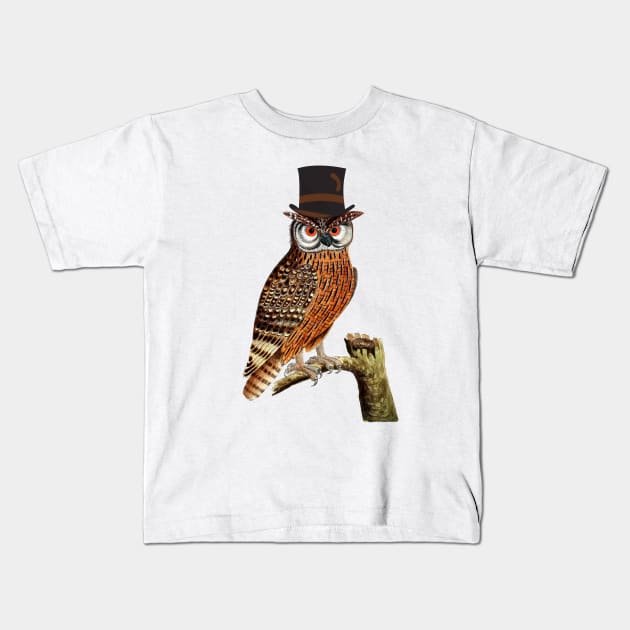 Owl wearing top hat Kids T-Shirt by DesignIndex